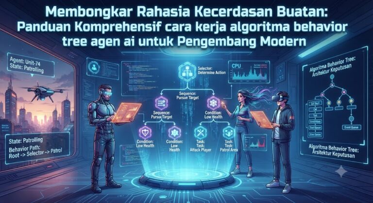 generate gambar "Membongkar Rahasia Kecerdasan Buatan: Panduan Komprehensif cara kerja algoritma behavior tree agen ai untuk Pengembang Modern" dengan gaya, tema , dan niche Agen AI Modern